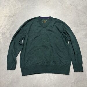 Orvis Mens Pullover Sweater Green V Neck Long Sleeve Stretch Cuff Merino Wool XL